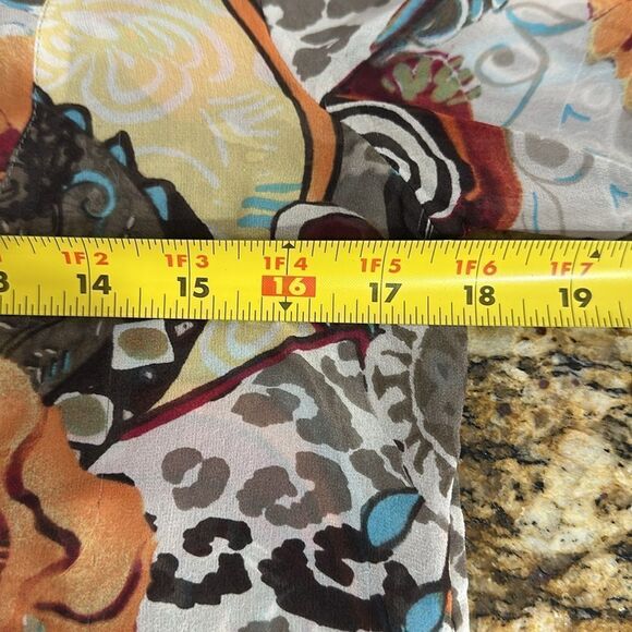 Chico’s Silk Floral Print Semi-Sheer Embroidered 3/4 Sleeve Top Blouse Size S - Picture 7 of 8